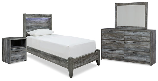 Baystorm Twin Panel Bed with Mirrored Dresser and Nightstand