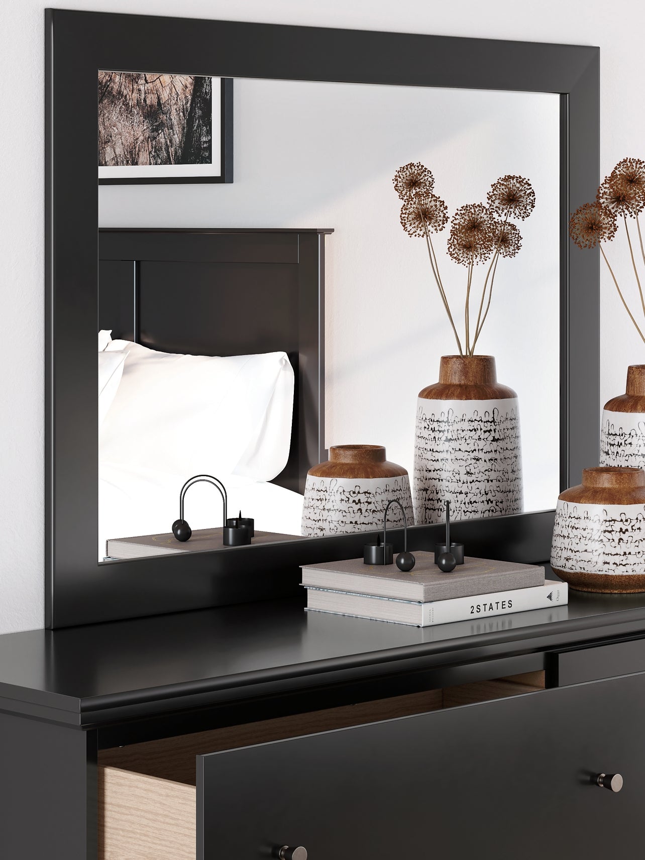 Maribel Queen Panel Bed with Mirrored Dresser and Nightstand