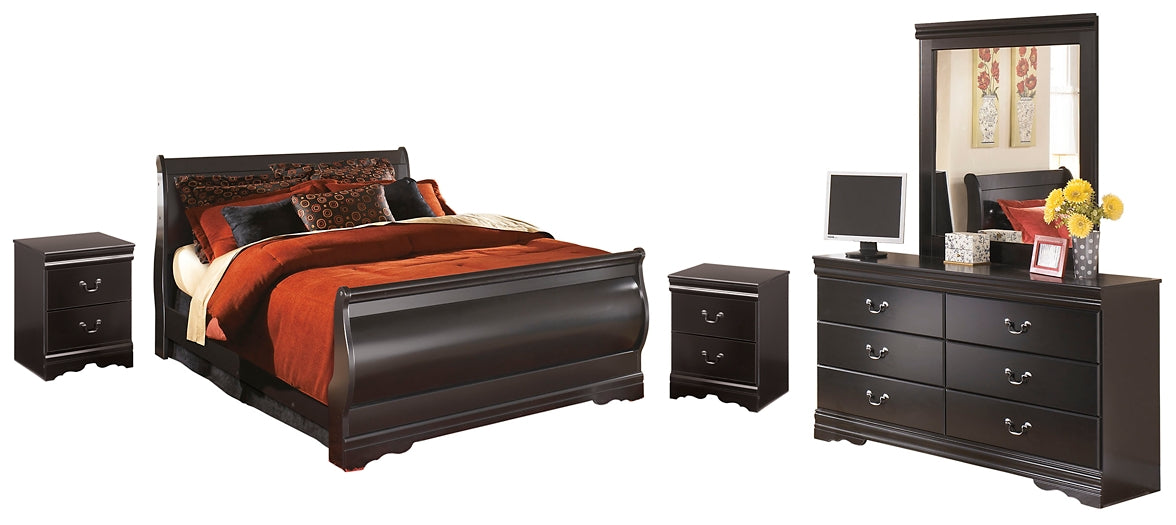 Huey Vineyard  Sleigh Bed With Mirrored Dresser And 2 Nightstands