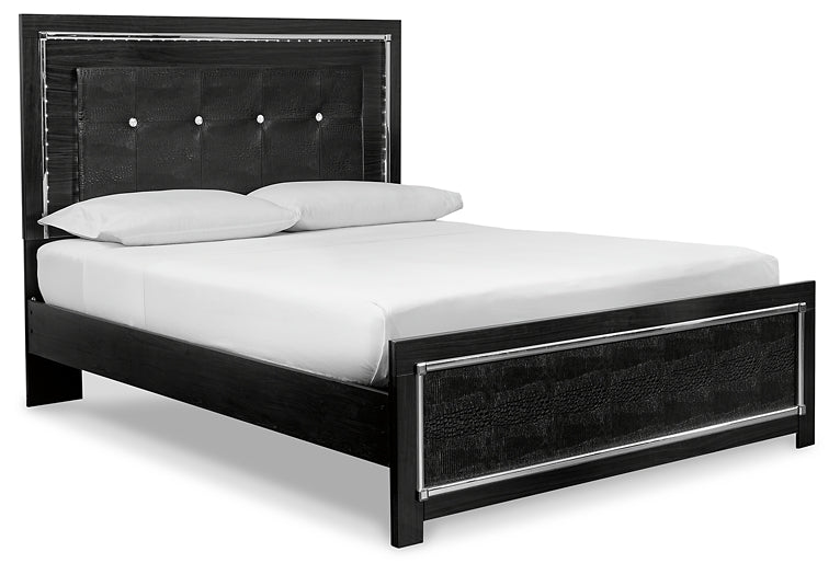 Kaydell Queen Upholstered Panel Bed with Mirrored Dresser