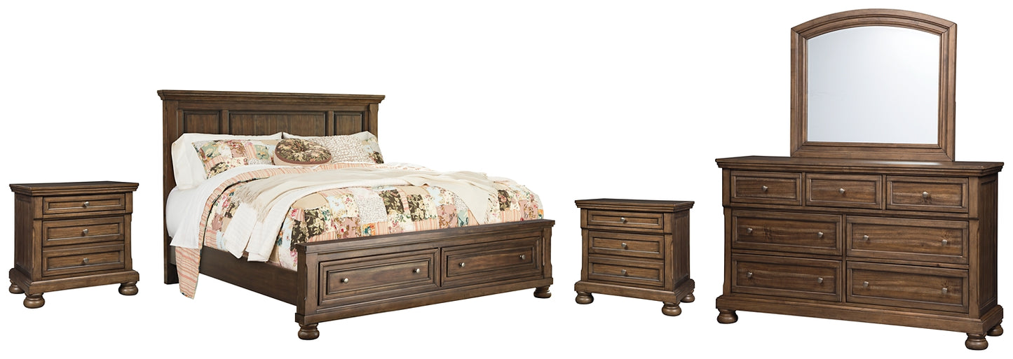 Flynnter  Panel Bed With 2 Storage Drawers With Mirrored Dresser And 2 Nightstands