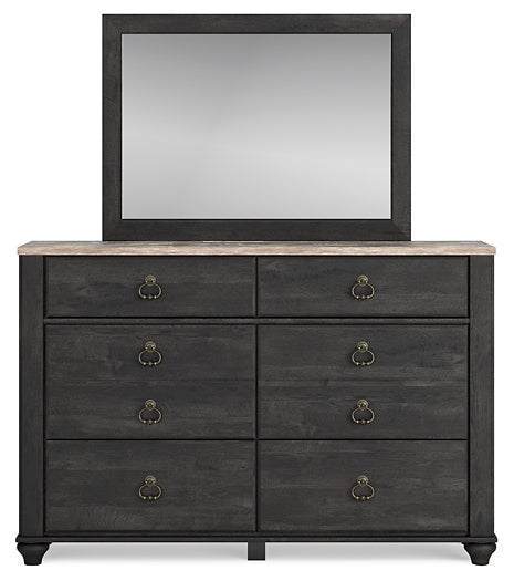 Nanforth King/California King Panel Headboard with Mirrored Dresser, Chest and 2 Nightstands