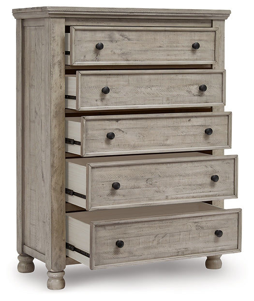 Harrastone Queen Panel Bed with Mirrored Dresser, Chest and 2 Nightstands